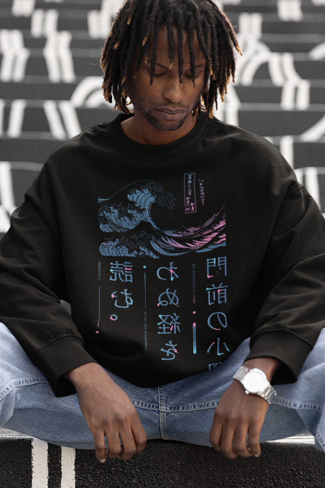 Yūjin Clothing Night Waves sweatshirt featuring a comfortable fit and stylish wave-inspired design on soft fabric.