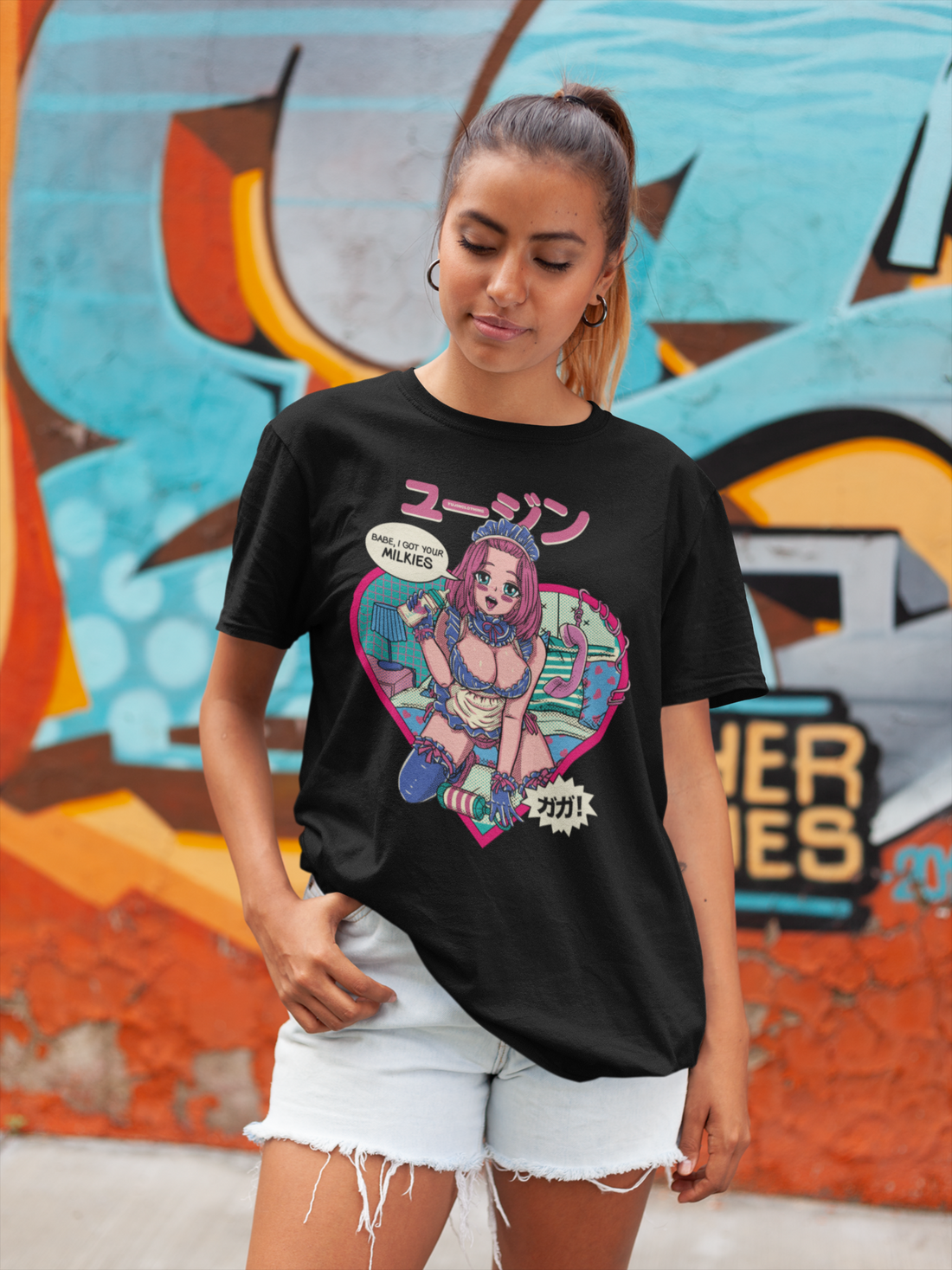 Yūjin Clothing Got Your Milkies T-Shirt featuring a casual white cotton tee with graphic print and comfortable fit.
