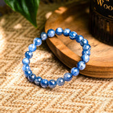 Rare kyanite bracelet by Conscious Items featuring deep blue stones and silver accents, designed for spiritual balance and empowerment.