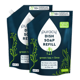 Puracy natural dish soap in a 48oz bottle, shown in a 2-pack, with a clear view of the label and soap dispensing nozzle.