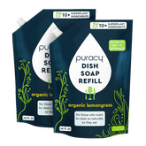Puracy natural dish soap, 48 oz bottles, eco-friendly liquid dish soap for cleaning dishes in a 2-pack.