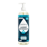 Puracy natural laundry detergent bottle, concentrated and sulfate-free, with a clean, eco-friendly design and label on a white background.