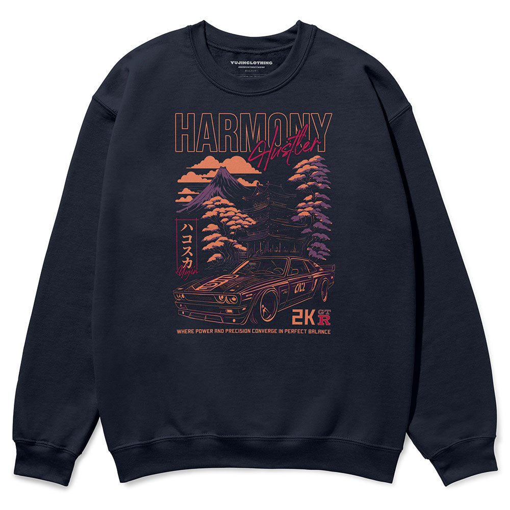 Yūjin Clothing Harmony Car sweatshirt featuring a comfortable fit and stylish design on a soft fabric.