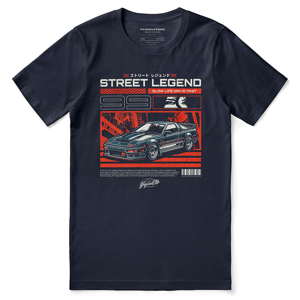 Yūjin Clothing Drive Fast Car T-Shirt featuring a vibrant graphic of a speedy car on a casual black cotton tee.