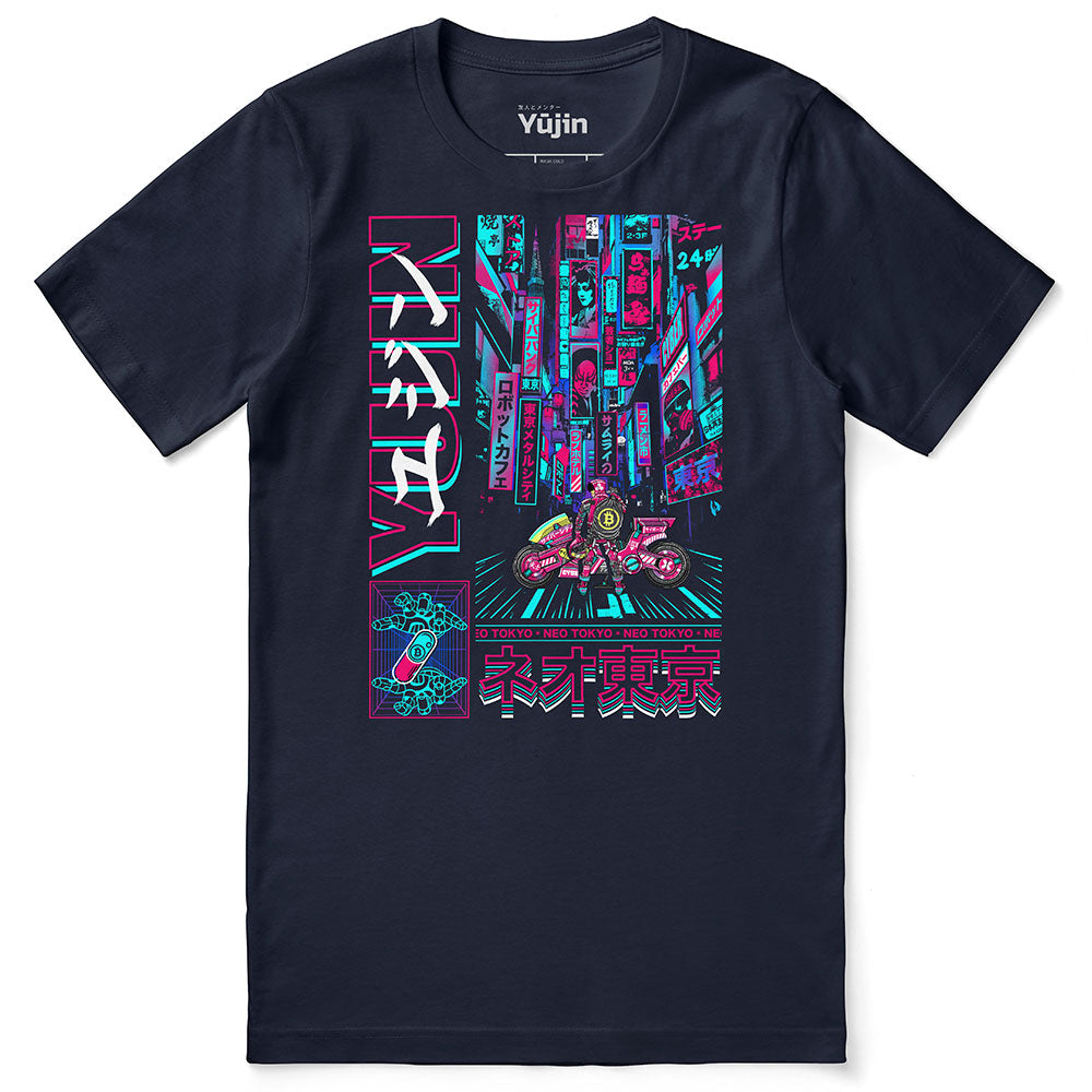 Yūjin Clothing Neo Tokyo T-Shirt featuring vibrant cityscape graphic and casual fit, made from soft, comfortable fabric.