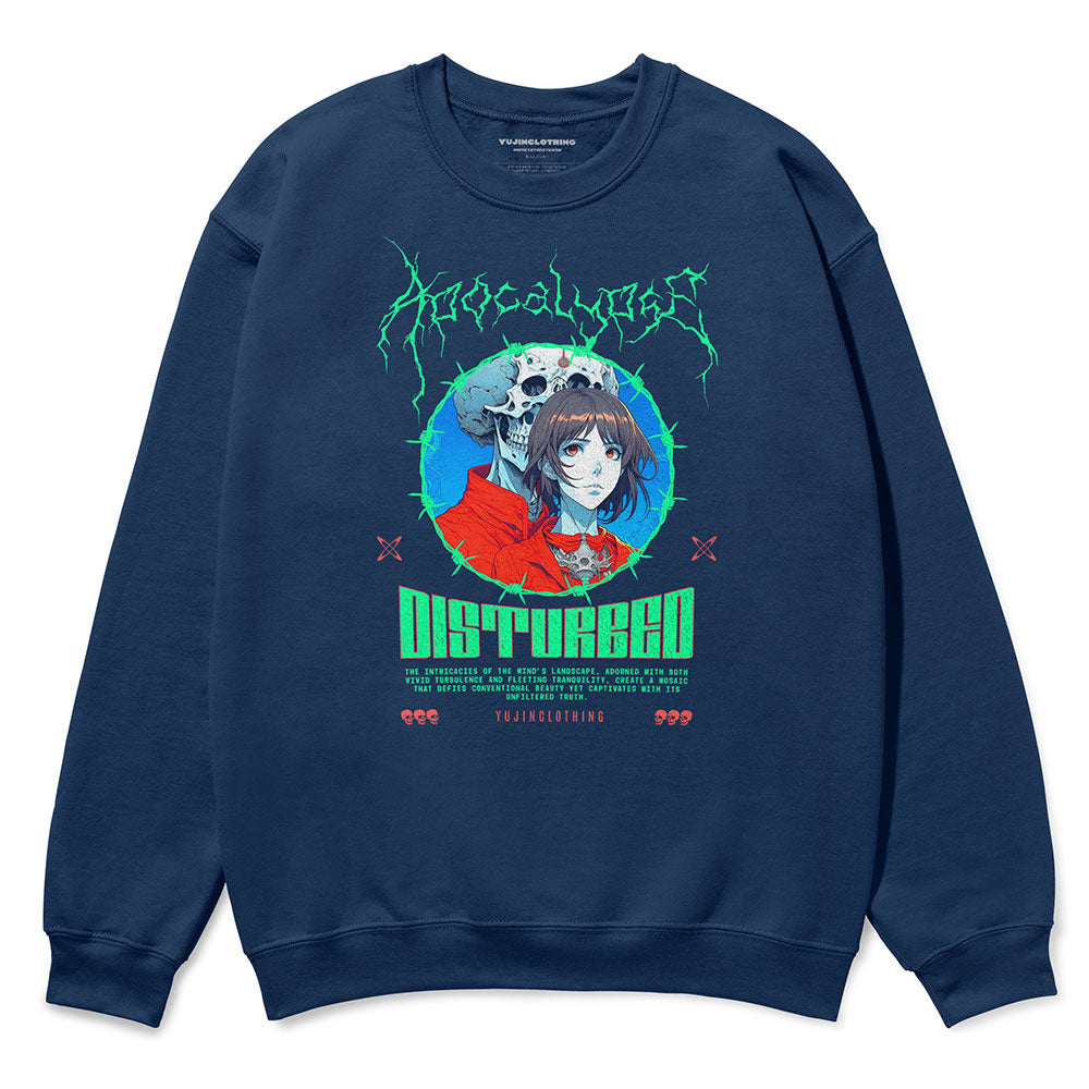 Yūjin Clothing Apocalypse sweatshirt featuring a bold graphic design on a comfortable, casual sweatshirt for everyday wear.