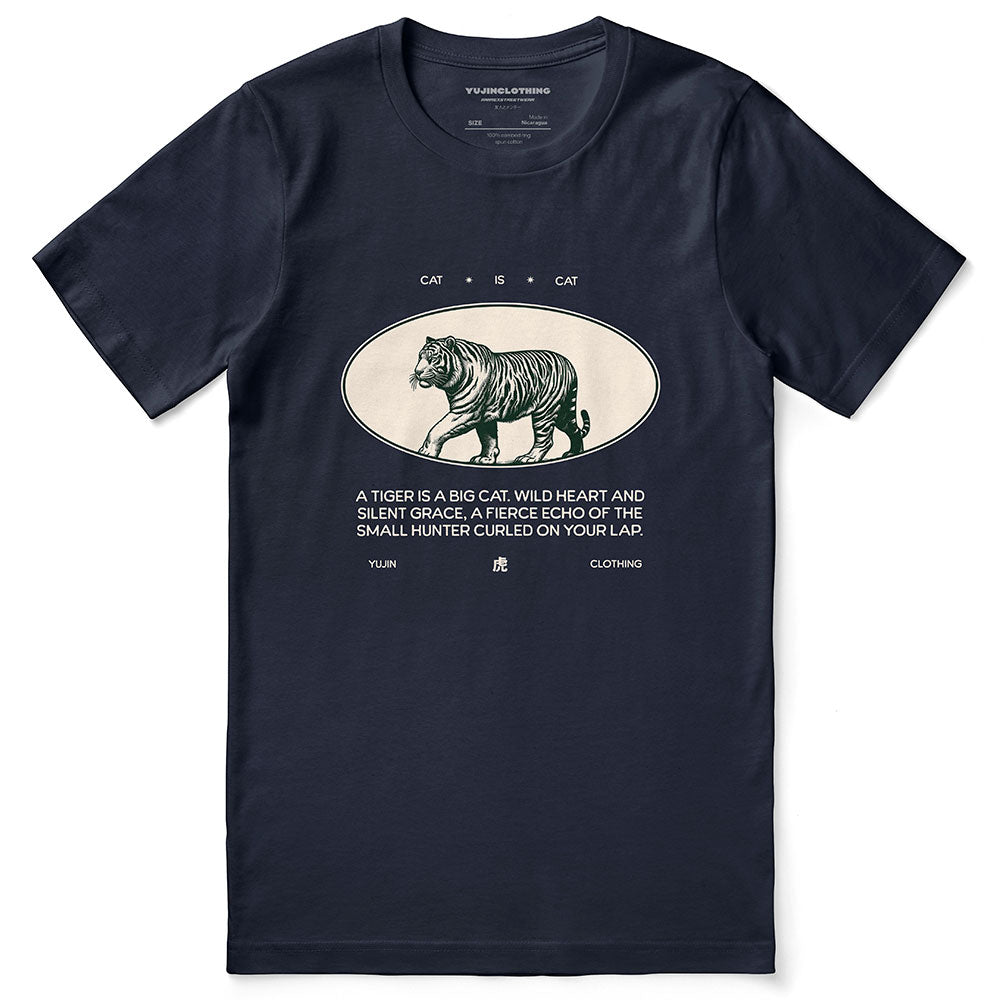 Yūjin Clothing Cat Is Cat T-Shirt featuring a comfortable fit with a playful cat graphic on soft fabric.