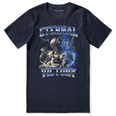 Eternal Victory Cat T-Shirt by Yūjin Clothing featuring a stylish cat graphic on a comfortable cotton tee.