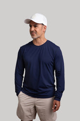 Navy JOJU Performance UV Protective Sport Cap worn by a model, showcasing breathable fabric and sporty design for outdoor activities.