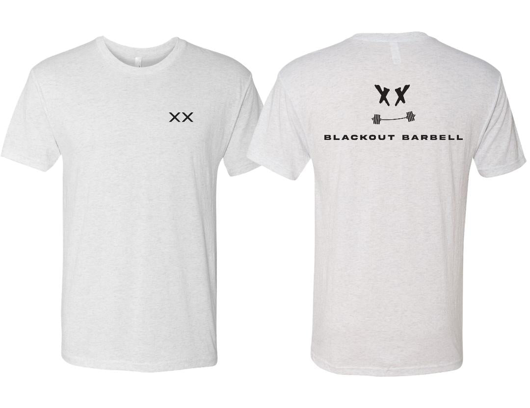 Blackout Barbell Phantom Tee featuring a sleek black design and bold graphic print on a comfortable cotton fabric.