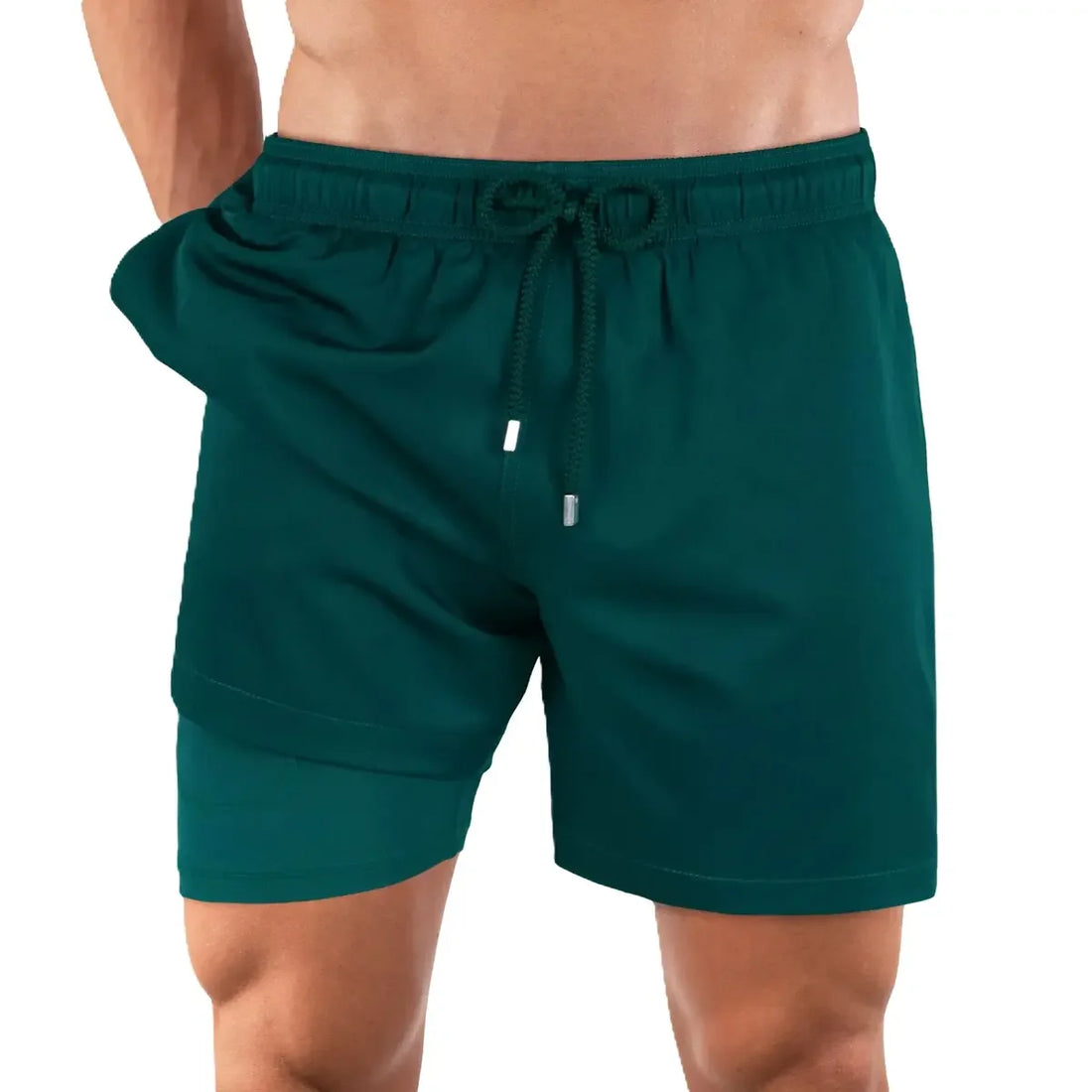 Men’s Premium Compression-Lined Hybrid Shorts – Night Green
