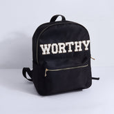Empowerment Backpack "The Worthy" by Fitkitty Culture, nylon bag with adjustable straps and spacious main compartment.