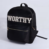 Nylon Empowerment Backpack "The Worthy" by Fitkitty Culture, featuring a sleek design and adjustable straps for women.