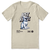 Yellow "Just Relax" cat T-shirt by Yūjin Clothing featuring a relaxed cat graphic and casual fit on a soft cotton fabric.