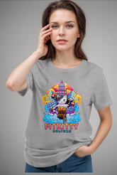 Black Fitkitty Baddie Kitty T-shirt with bold graphic print, casual fit, designed for women&