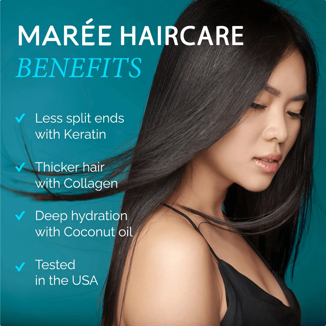 Maree keratin hair treatment product in a sleek bottle, designed to smooth and strengthen hair with keratin.