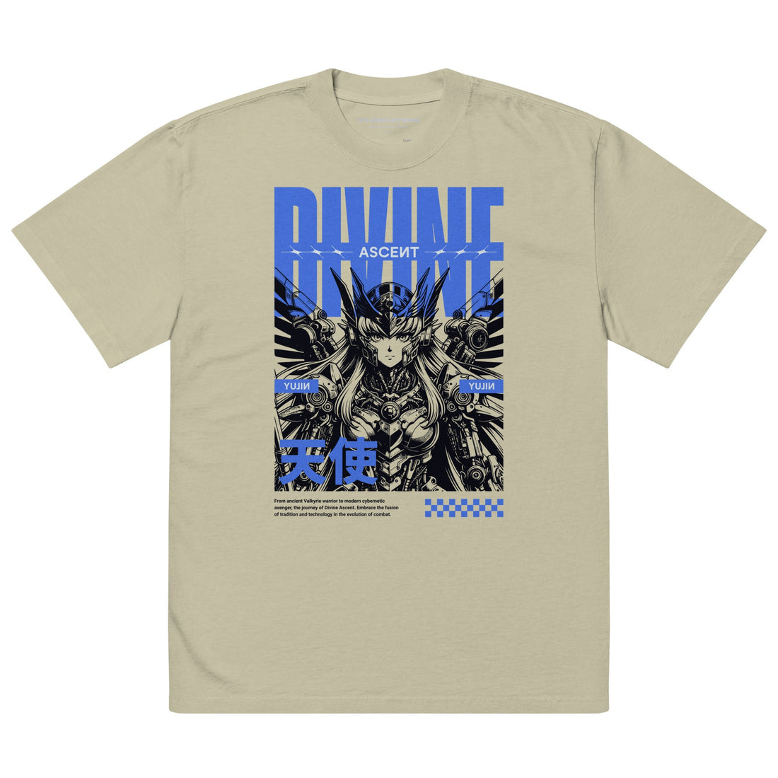 Yūjin Clothing Divine Ascent oversized faded T-shirt with relaxed fit and vintage-style design, showcasing artistic graphic print.