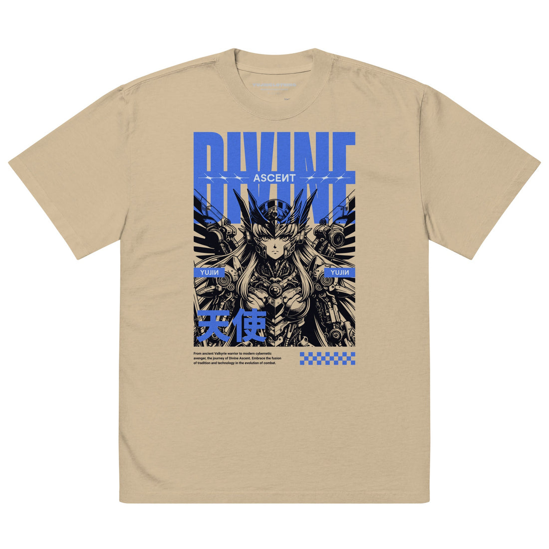 Yūjin Clothing Divine Ascent oversized faded T-shirt with relaxed fit and distressed design, front view on a plain background.
