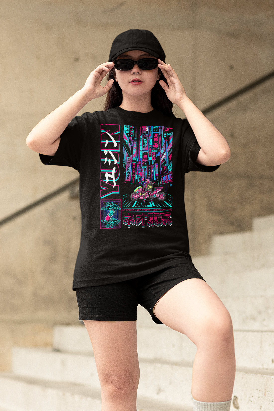 Yūjin Clothing Neo Tokyo T-Shirt featuring vibrant graphic design and casual fit, perfect for streetwear and urban style.
