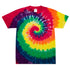 Yūjin Clothing Amor tie-dye T-shirt featuring vibrant rainbow colors and a relaxed fit, displayed on a hanger.