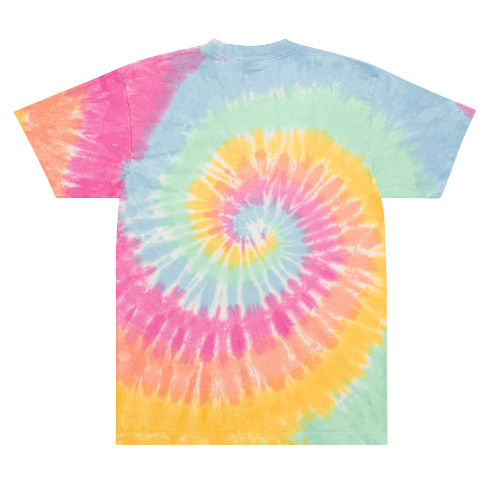 Yūjin Clothing Amor tie-dye T-Shirt with vibrant multicolor swirl pattern and casual fit on a plain background.