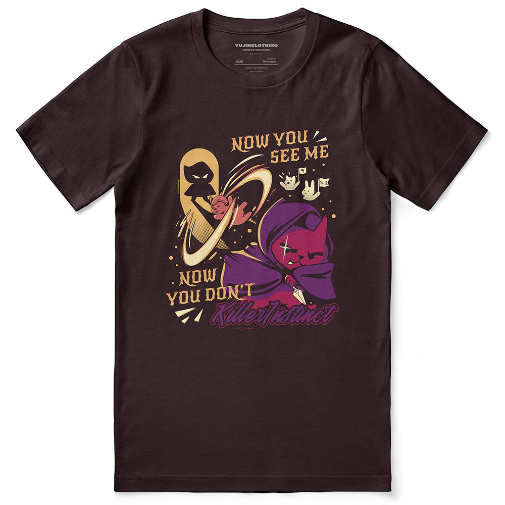 Yūjin Clothing Killer Instinct cat T-Shirt featuring a bold graphic design and comfortable fit, perfect for casual wear.