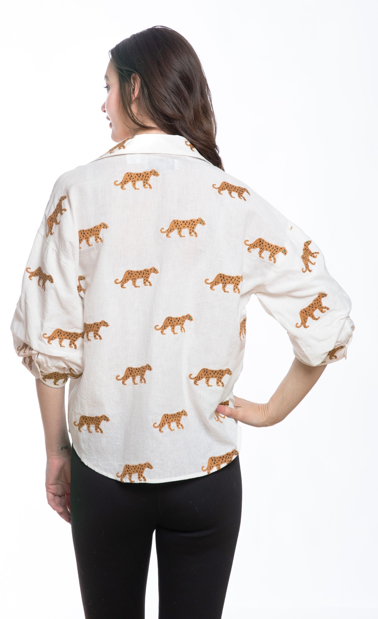 Milano Top Ivory Embroidered Cheetahs