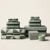 Set of Deia Australian Cotton Towels by Italic, soft and plush for home bed or bathroom use, shown in a neutral palette.