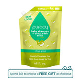 Puracy tear-free baby shampoo and body wash bottle with gentle formula and soft pastel label for infants and babies.
