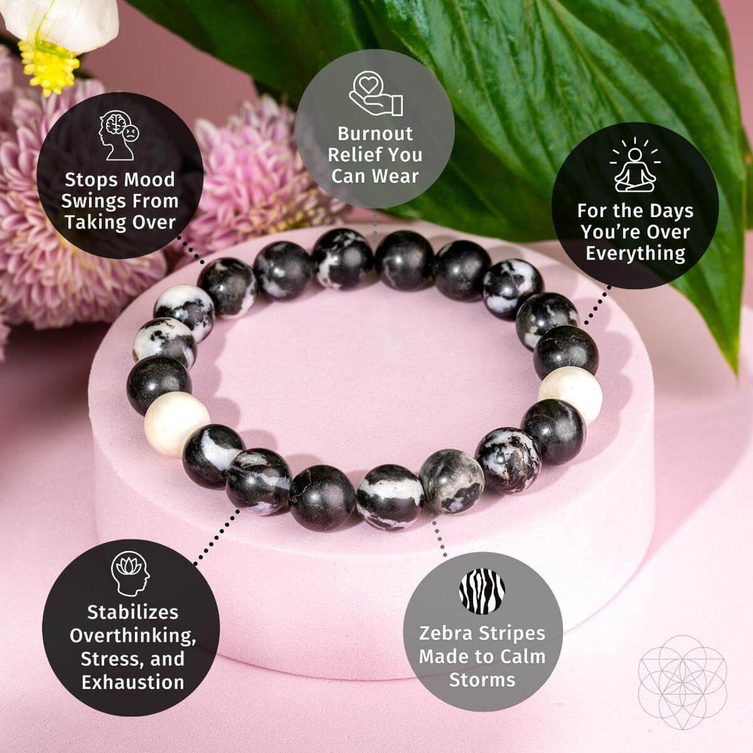 Zebra Jasper bracelet by Conscious Items featuring natural striped stones on a beaded bracelet design.
