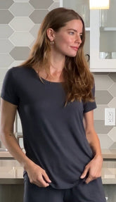 Women’s Spun Bamboo bamboo lounge set with comfortable lounge T-shirt and matching shorts, ideal for relaxing and casual wear.