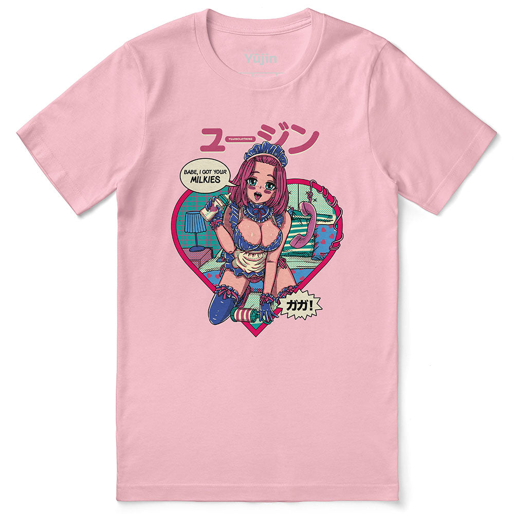 Yūjin Clothing Got Your Milkies T-Shirt, casual cotton tee with bold graphic print, comfortable fit, ideal for everyday wear.