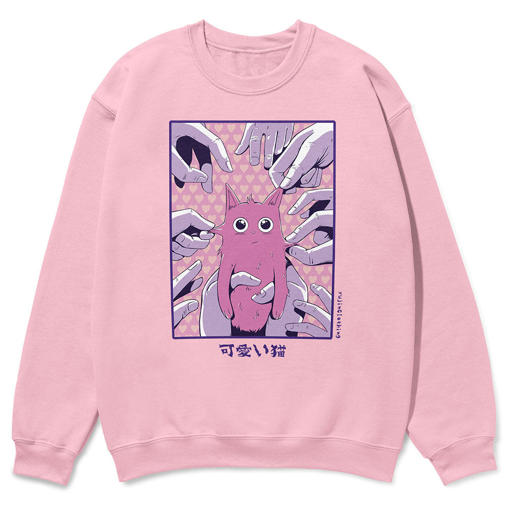 Cute Yūjin Clothing cat sweatshirt featuring a charming cat design, soft fabric, and comfortable fit for casual wear.