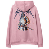 Yūjin Clothing Samurai Hoodie featuring a traditional samurai design in black and white, with a front pocket and hoodie.