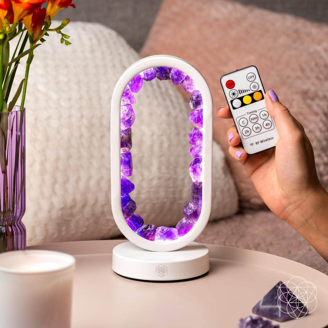 Amethyst night light lamp by Conscious Items featuring a calming portal design for stress relief and relaxation.