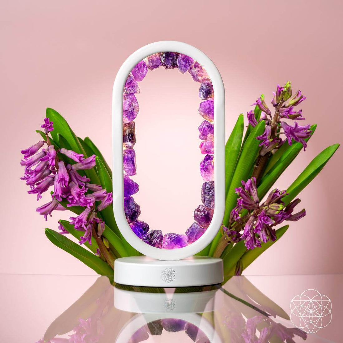 Amethyst night light titled Portal to Peace by Conscious Items, designed for stress relief with glowing purple crystal appearance.