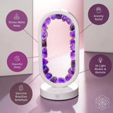 Amethyst stress relief night light from Portal to Peace by Conscious Items, glowing with calming purple light.