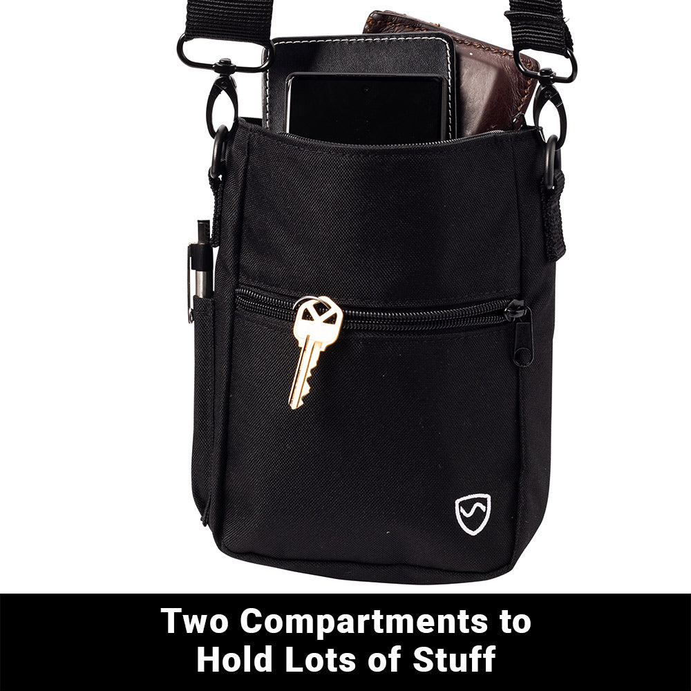 Shield Your Body SYB Phone Pouch Deluxe with multiple compartments for mobile phone accessories in a sleek black design.