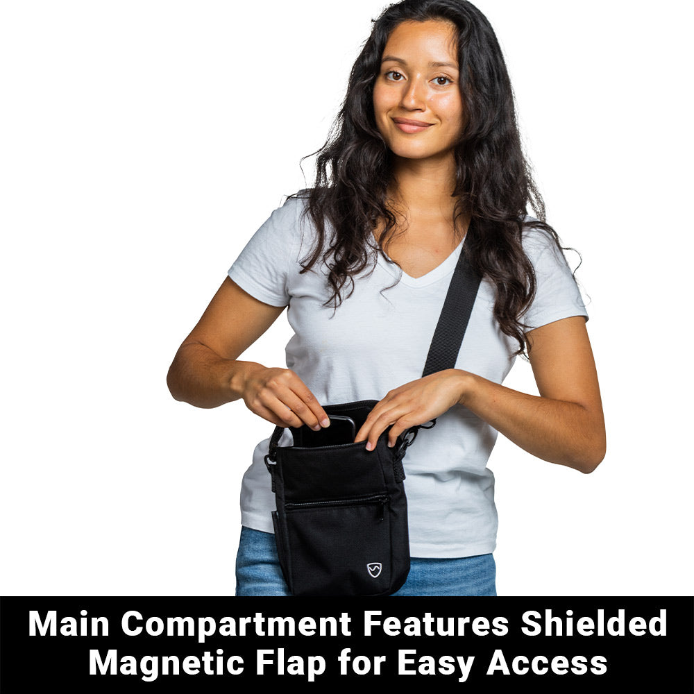 Shield Your Body SYB Phone Pouch Deluxe with magnetic closure, black protective mobile phone accessory for secure storage.