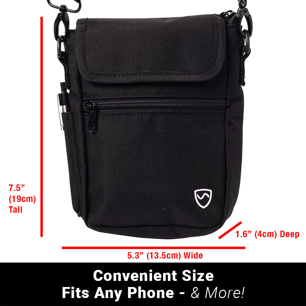 Shield Your Body SYB Phone Pouch Deluxe for mobile phones, showing a sleek black protective pouch with a secure closure.