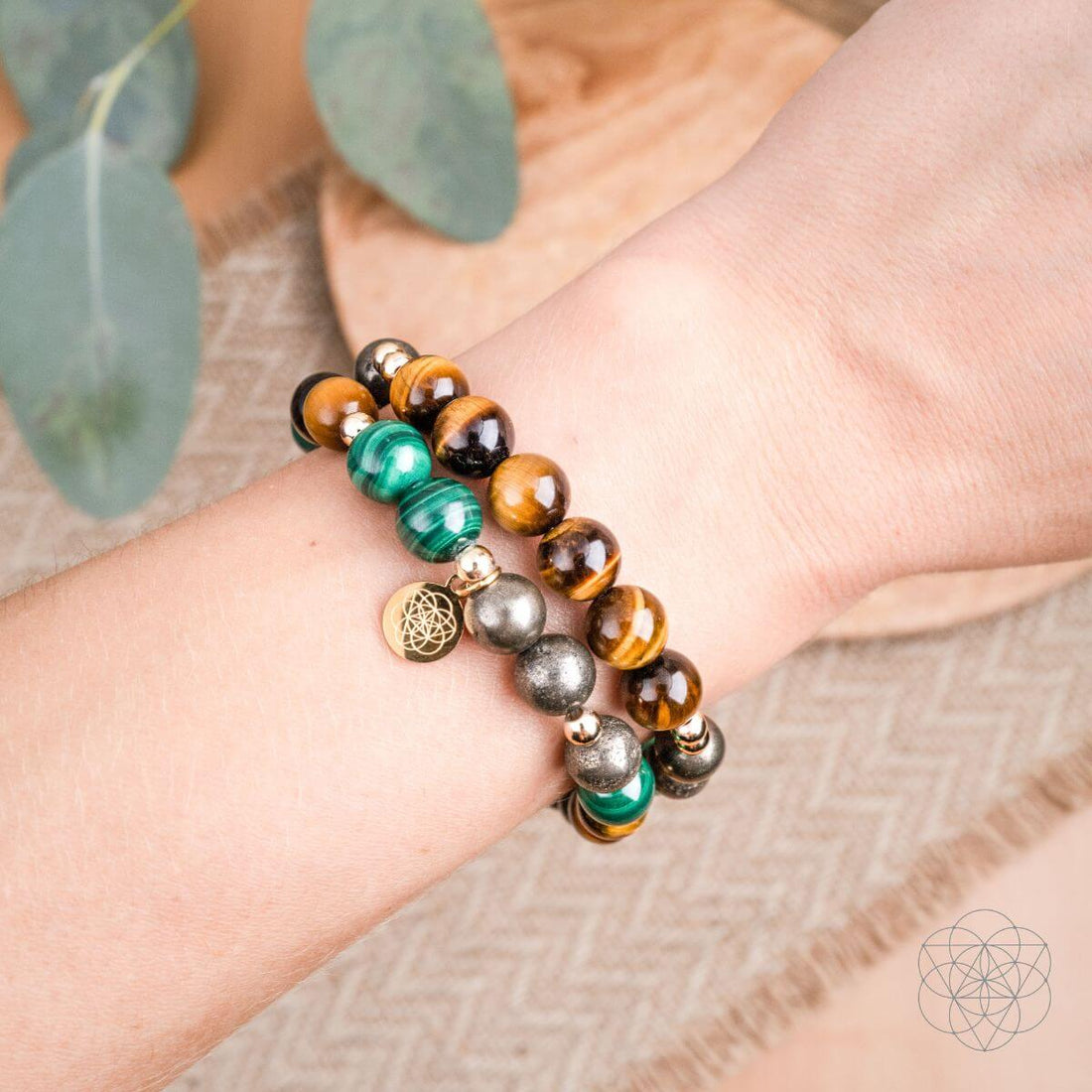 Conscious Items Powerhouse of Success Trio of Stones bracelet bundle featuring three colorful gemstone bracelets on elastic cords.