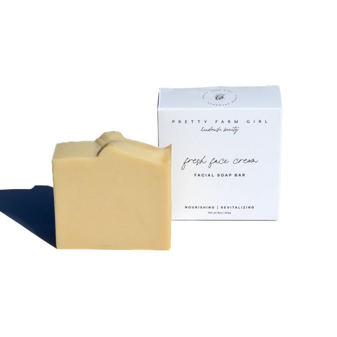 Pretty Farm Girl Fresh Face Cream Facial Bar soap, natural bar soap for face skincare, with a clean, smooth surface.