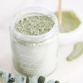 Pretty Farm Girl Green Tea and Coconut Milk Facial Cleansing Grains in a jar, showcasing natural exfoliating facial cleansing product.