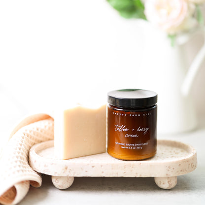 Gentle Care Duo for Mom and Baby by Pretty Farm Girl, fragrance-free tallow bundle showing natural skincare products for sensitive skin.