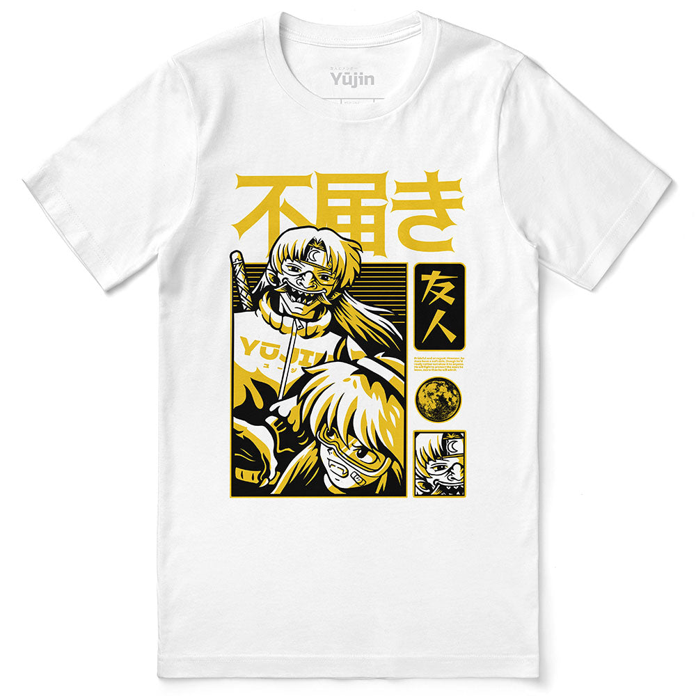 Yūjin Clothing Prideful T-Shirt featuring vibrant rainbow design and comfortable fabric for casual wear.
