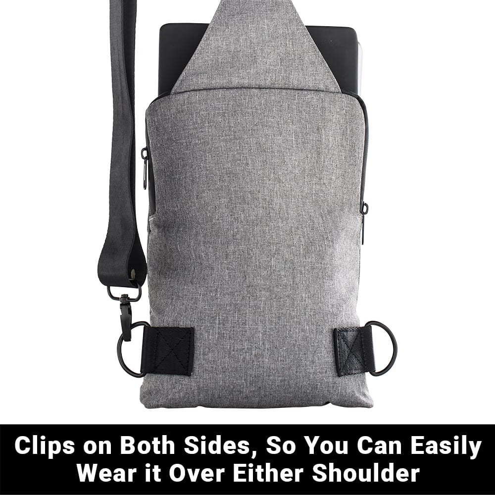 Shield Your Body SYB Sling Bag backpack viewed from the rear showing adjustable shoulder strap and sleek black design.