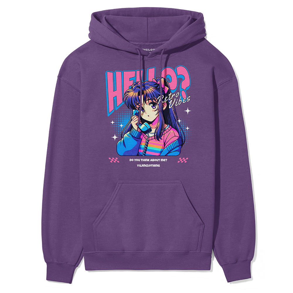 Yūjin Clothing Hello? hoodie in soft fabric with a casual fit, featuring the "Hello?" graphic design on the front.