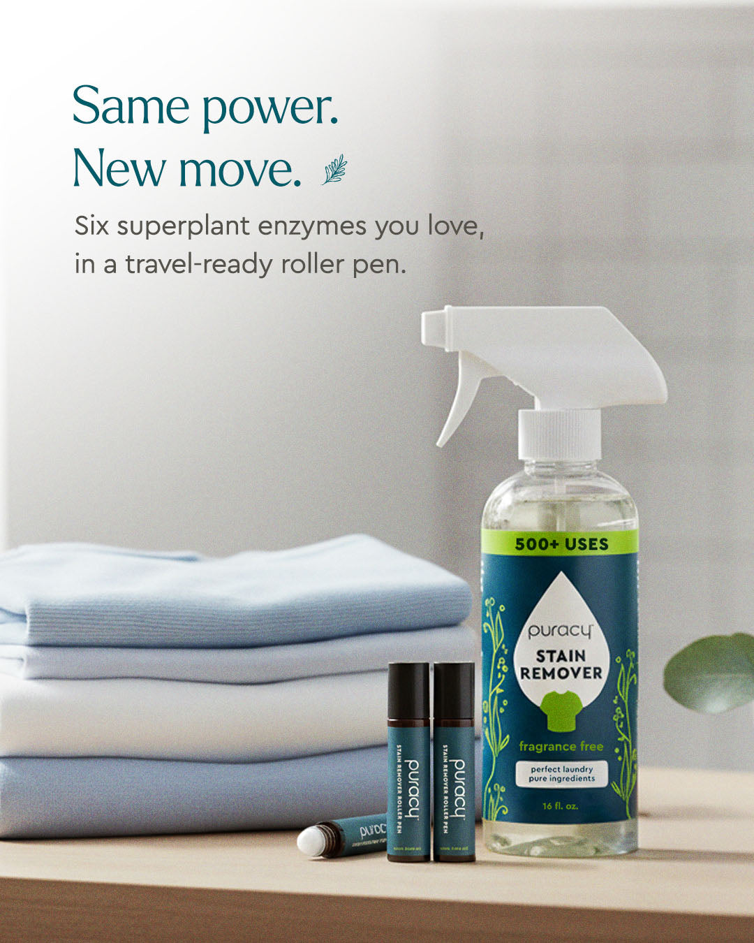 Puracy Laundry Stain Remover bottle with label, designed to remove stains from clothing and fabrics.