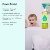 Puracy Baby Shampoo & Body Wash bottle with directions label showing tear-free formula for gentle cleansing.