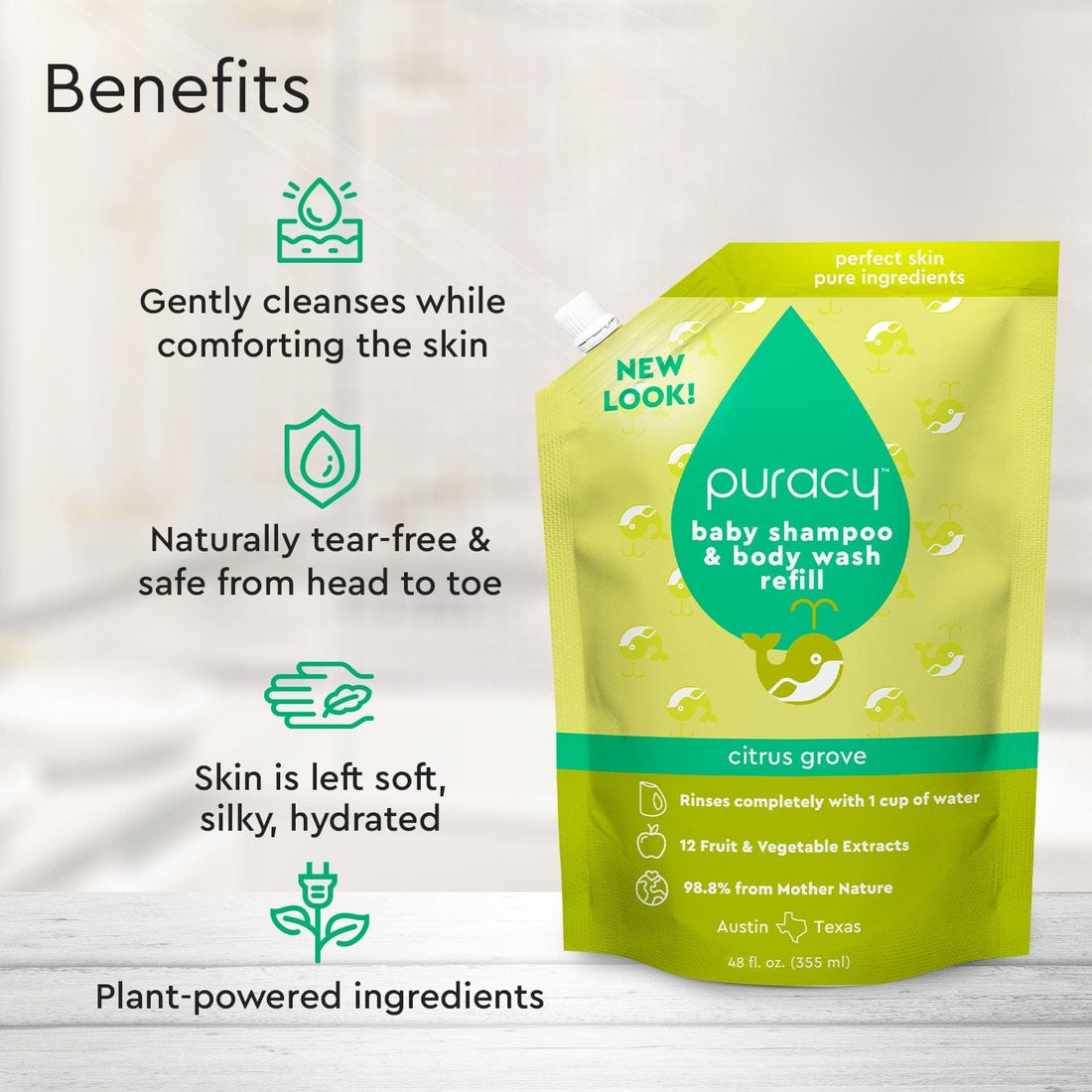Puracy Baby Shampoo &amp; Body Wash with tear-free formula, gentle on baby&